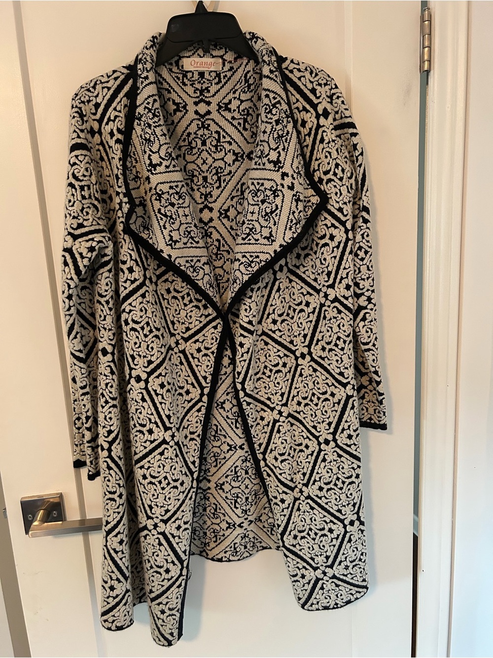 Orange Label Black and Cream Patterned Open Front Cardigan